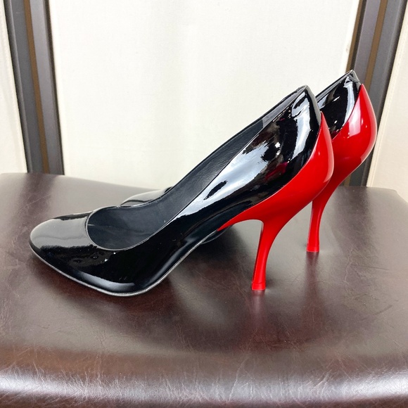 Pour La Victorie Dione Black Patent Leather High Heels, Red Heel Detail Size 8.5 - Picture 1 of 11